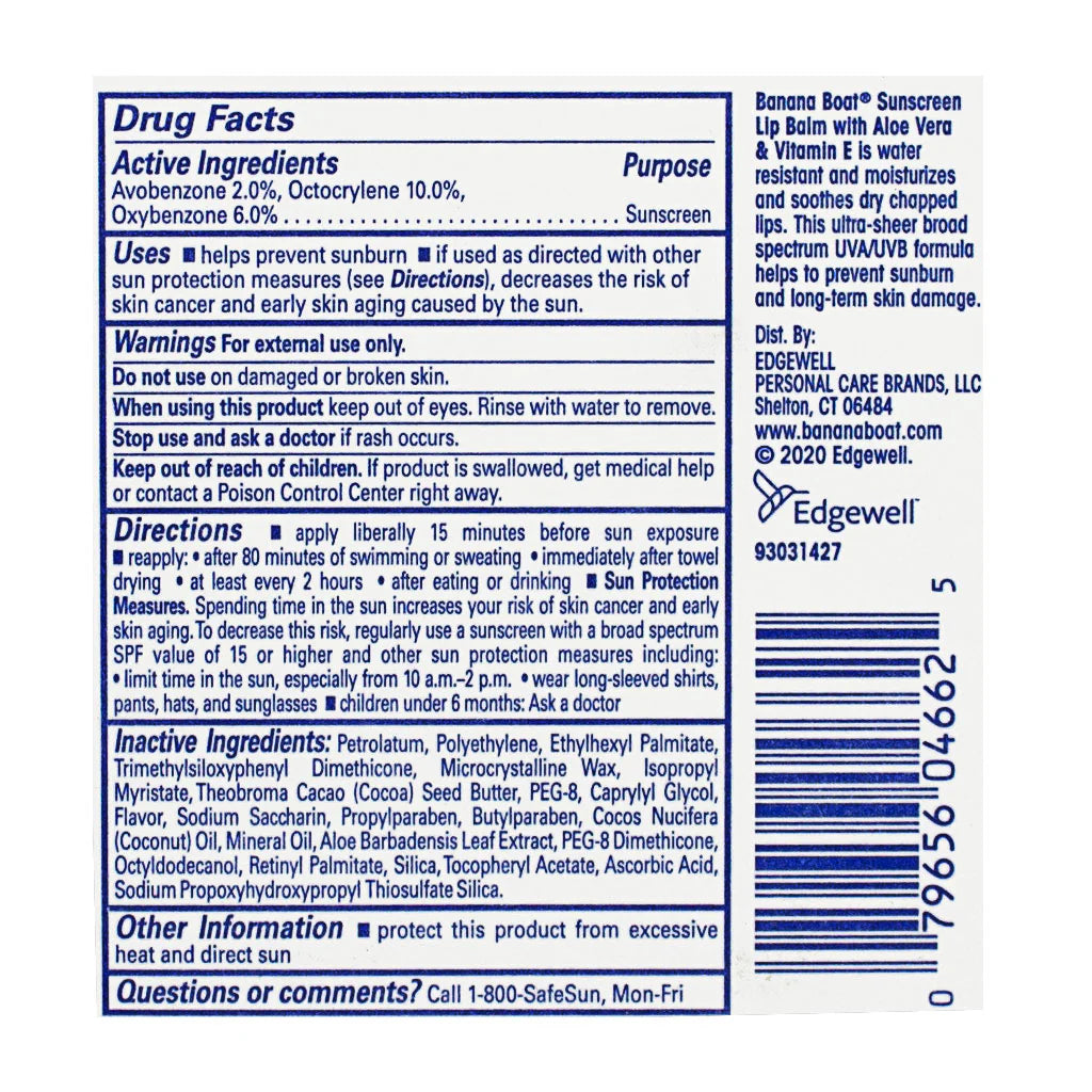 Banana Boat Sunscreen SPF 45 Lip Balm With Aloe .15 Oz