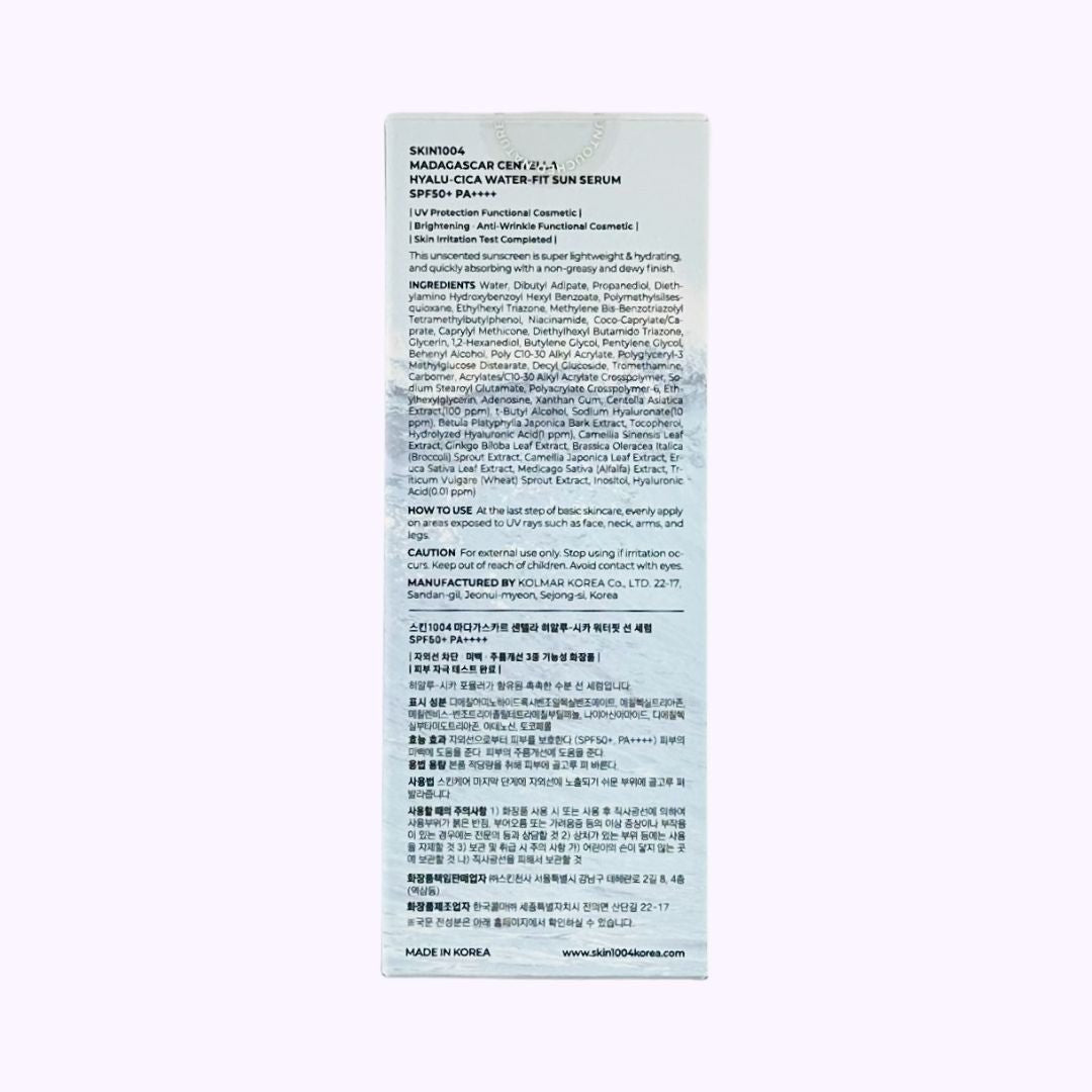 SKIN1004 Hyalu - Cica Water - Fit Sun Serum SPF50 1.69 Oz - CarrieAway