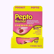 Pepto Bismol Chewables Cherry Tablets 12 Count - CarrieAway Travel Size TSA Approved