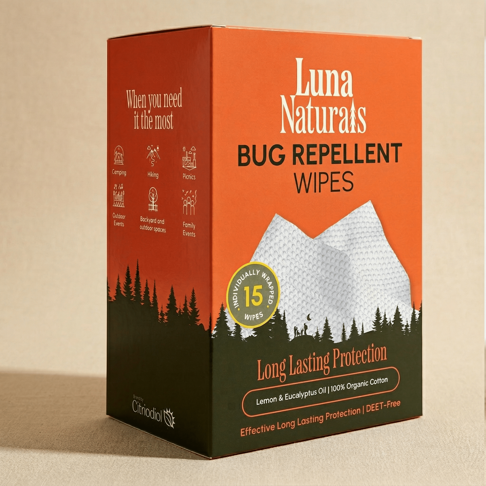 Luna Naturals Bug Repellent Wipes | Lemon Eucalyptus Oil | 15 Pack - CarrieAway