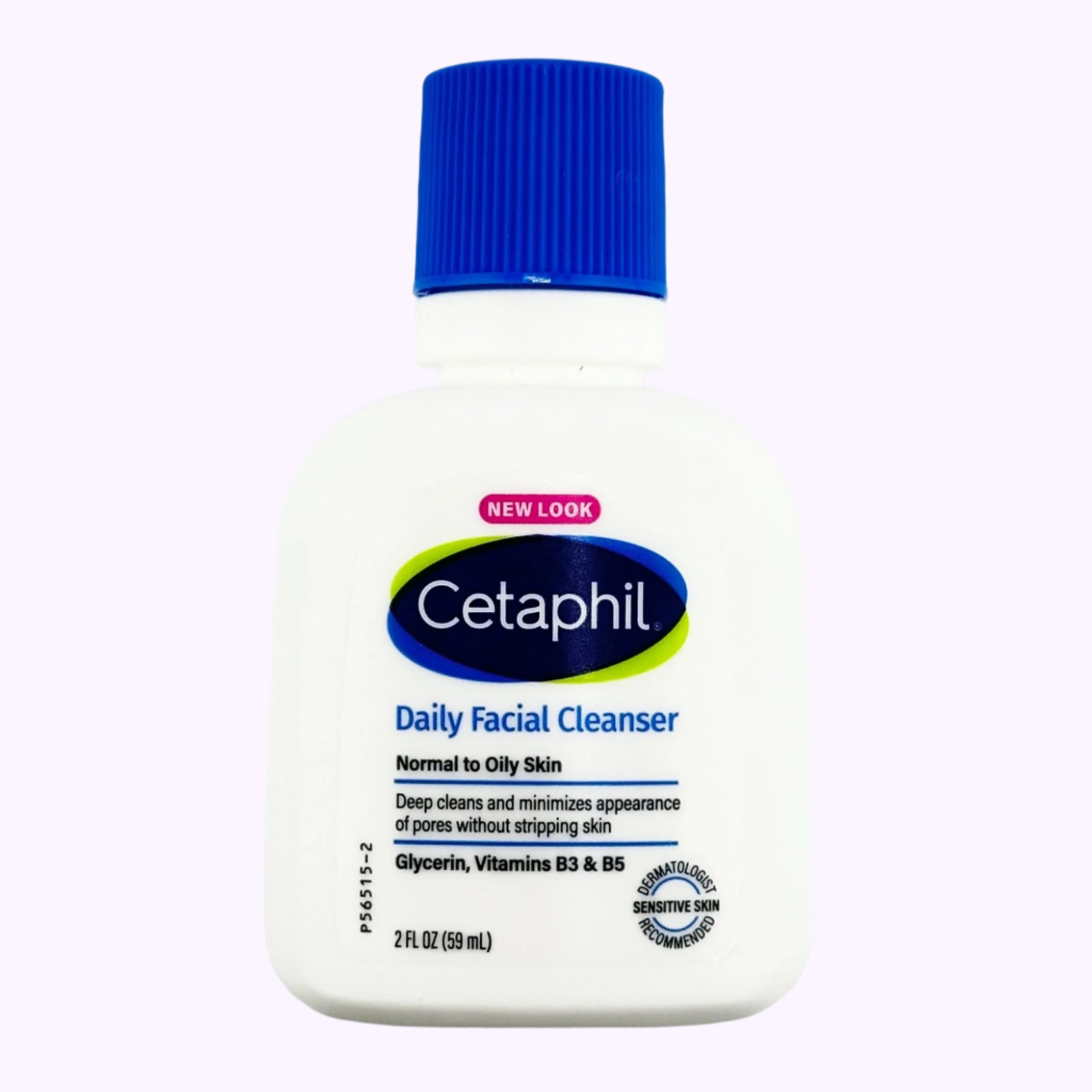 Cetaphil Daily Facial Cleanser 2 Oz on lilac background Normal to Oily Skin Travel Size TSA Approved