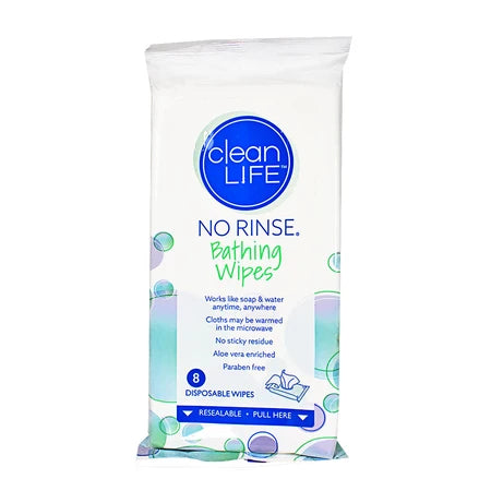 Clean Life No-Rinse Bathing Wipes - Pack of 8
