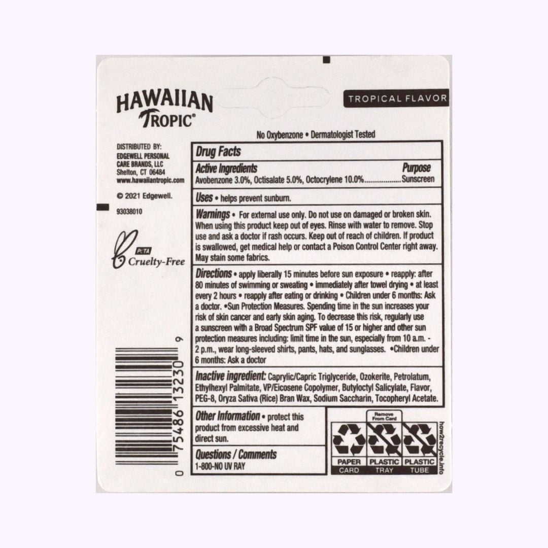 Hawaiian Tropic Lip Balm Sunscreen Stick SPF30 .14 oz