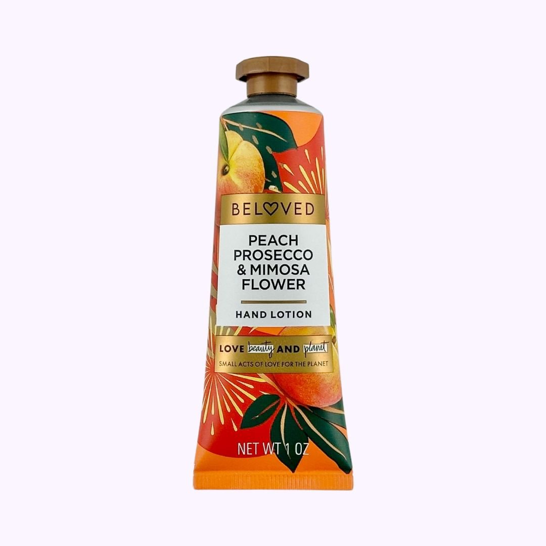 LOVE BEAUTY PLANET BELOVED HAND LOTION PEACH PROSECCO 24 PIECE 1 OZ. product package