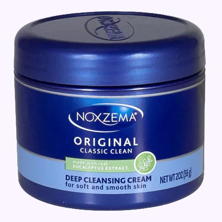 Noxzema Original Deep Cleansing Cream jar on a lilac background great for travel backpack travel size