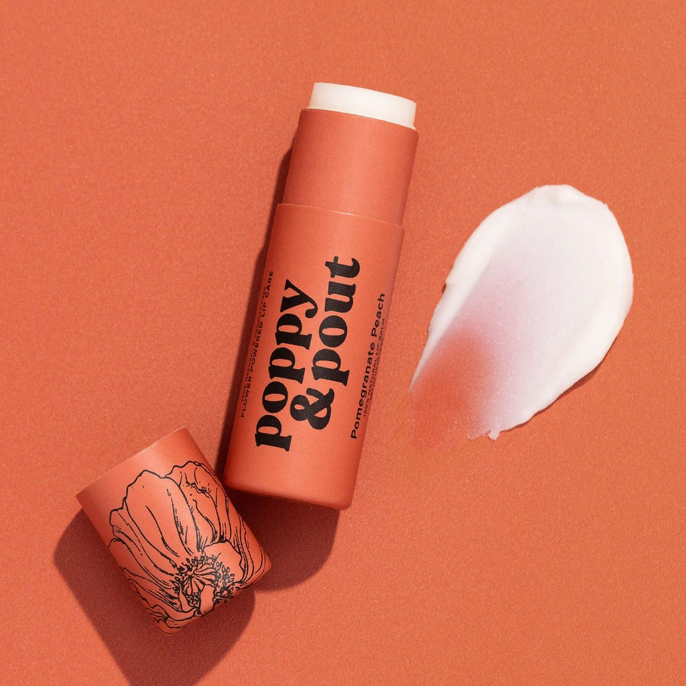 Poppy & Pout Lip Balm, Pomegranate Peach .3 Oz