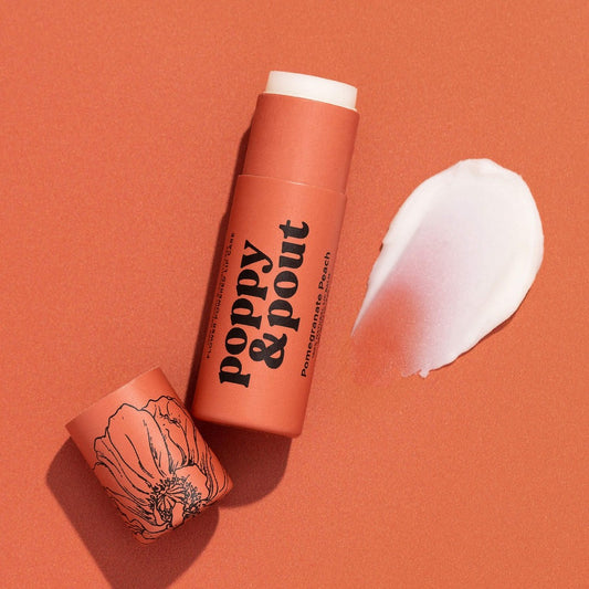 Poppy & Pout Lip Balm, Pomegranate Peach .3 Oz